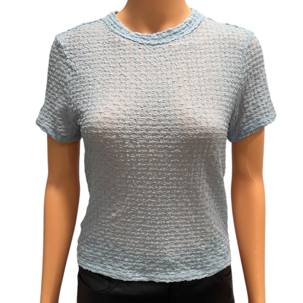 HOUSE OF HARLOW 1960 Blouse Short Sleeve Lightweight Semi-Sheer Blue NWT Small